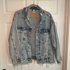 Hand painted medium wash distressed denim jacket
